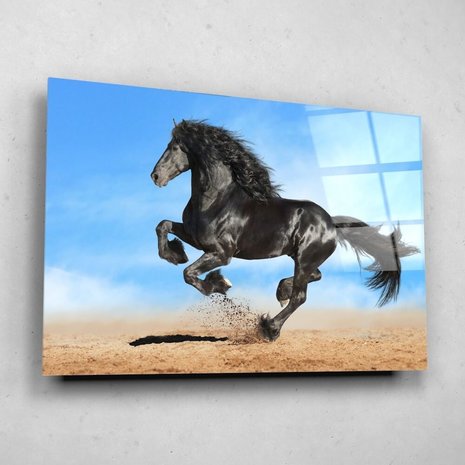 blijven Bevestigen aan Tienerjaren Galopperend zwart paard • 120 x 80 cm • Glazenschilderijen.nl