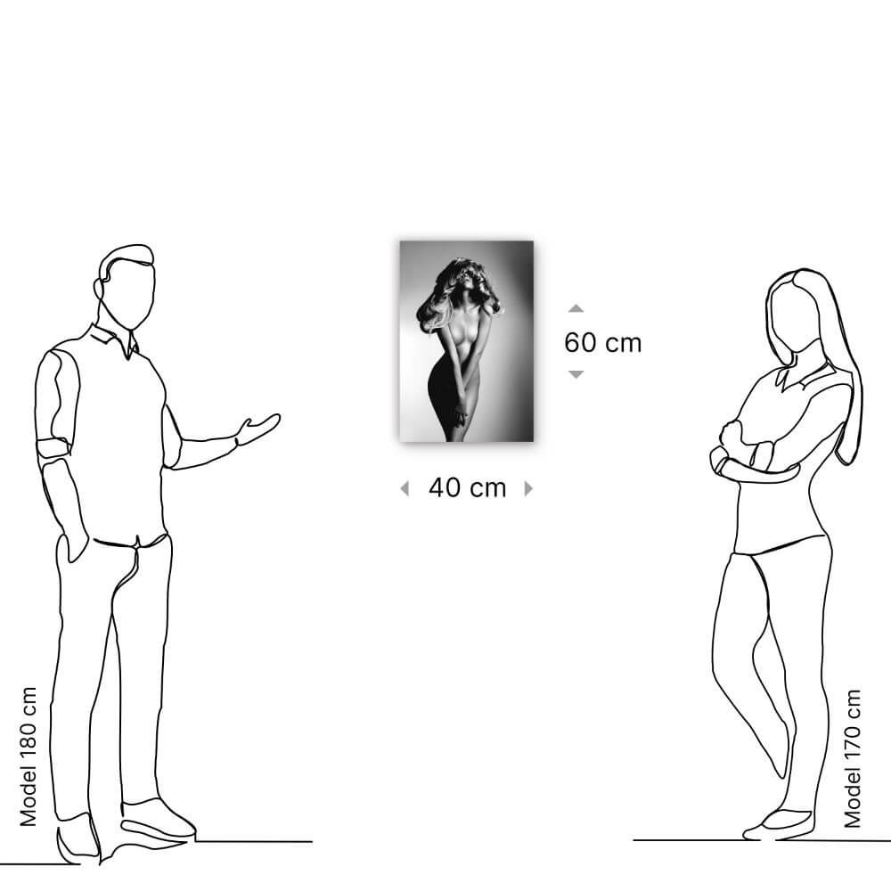 Schilderij Portret van naakte mooie vrouw in zwart-wit | 40 x 60 cm glasschilderij Schilderij Portret van naakte mooie vrouw in zwart-wit | 40 x 60 cm glasschilderij