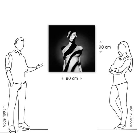 Schilderij Kunststudio portret van elegante naakte dame | 90 x 90 cm glasschilderij Schilderij Kunststudio portret van elegante naakte dame | 90 x 90 cm glasschilderij