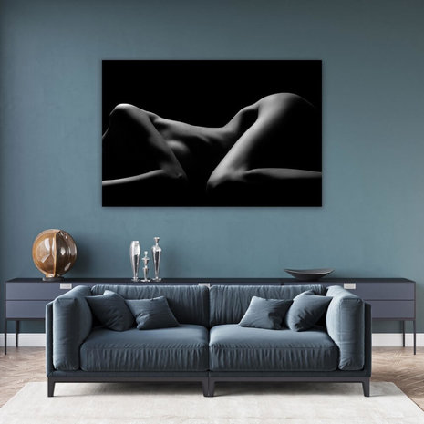 Sexy naakt vrouwenlichaam artistiek in zwart-wit • x 100 cm • Glazenschilderijen.nl