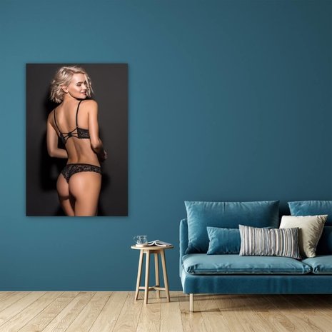 Schilderij Sensuele vrouw in kantlingerie | 60 x 90 cm glasschilderij Schilderij Sensuele vrouw in kantlingerie | 60 x 90 cm glasschilderij