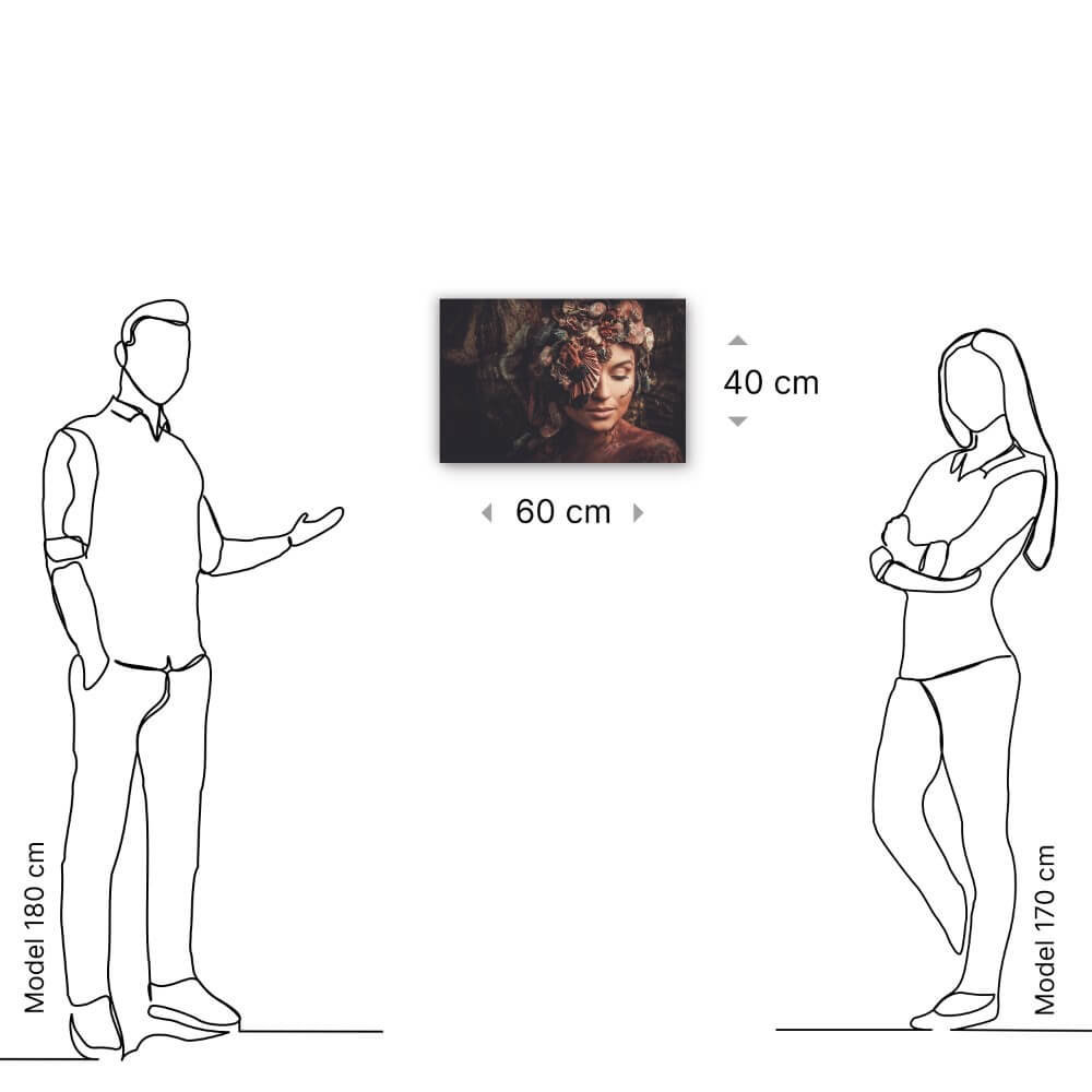 Schilderij Bijzondere vrouw in een magisch woud | 60 x 40 cm glasschilderij Schilderij Bijzondere vrouw in een magisch woud | 60 x 40 cm glasschilderij