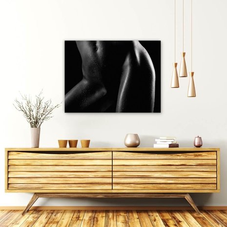 Schilderij Fine art naakt in zwart-wit | 80 x 60 cm glasschilderij Schilderij Fine art naakt in zwart-wit | 80 x 60 cm glasschilderij