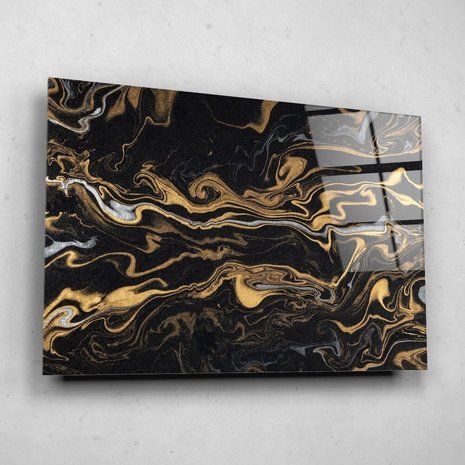 slaap Vervallen Ik wil niet Marmer effect met zwart en goud • 90 x 60 cm • Glazenschilderijen.nl