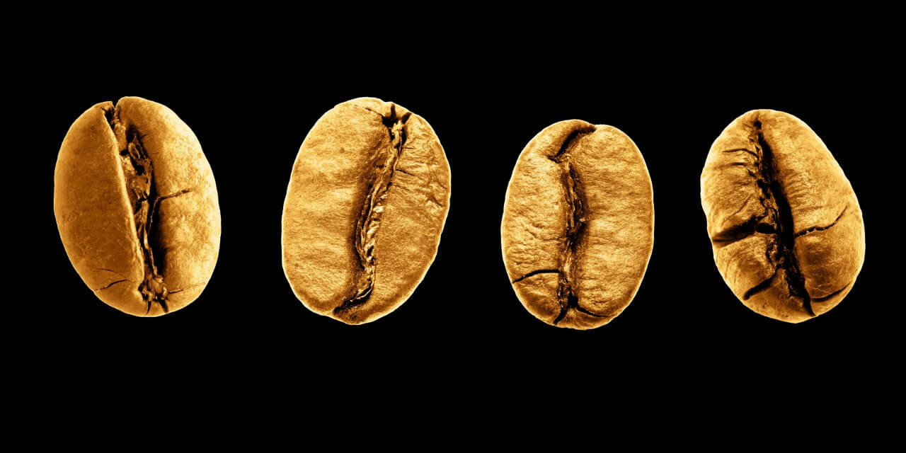 Schilderij Gouden koffiebonen | 100 x 50 cm glasschilderij Schilderij Gouden koffiebonen | 100 x 50 cm glasschilderij