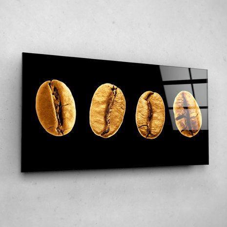 Schilderij Gouden koffiebonen | 100 x 50 cm glasschilderij Schilderij Gouden koffiebonen | 100 x 50 cm glasschilderij
