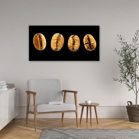 Schilderij Gouden koffiebonen | 100 x 50 cm glasschilderij Schilderij Gouden koffiebonen | 100 x 50 cm glasschilderij