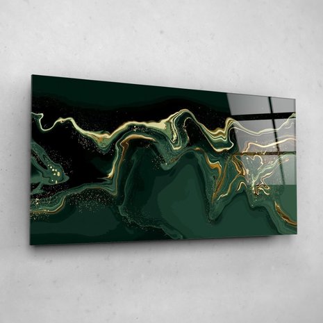 wit blijven Is aan het huilen Groene golfstructuur met een vleugje goud • 60 x 30 cm •  Glazenschilderijen.nl