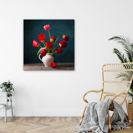 Stilleven met tulpen in een vaas • 80 x 80 • Glazenschilderijen.nl