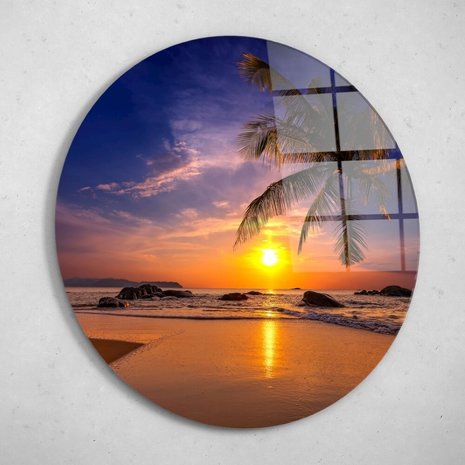 Schilderij Zonsondergang over de zee in Thailand | Rond 90 cm glasschilderij Schilderij Zonsondergang over de zee in Thailand | Rond 90 cm glasschilderij