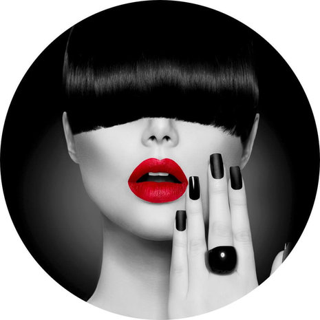 Schilderij Trendy haarstijl en make-up | Rond 100 cm glasschilderij Schilderij Trendy haarstijl en make-up | Rond 100 cm glasschilderij