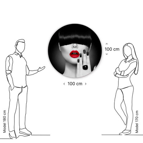 Schilderij Trendy haarstijl en make-up | Rond 100 cm glasschilderij Schilderij Trendy haarstijl en make-up | Rond 100 cm glasschilderij