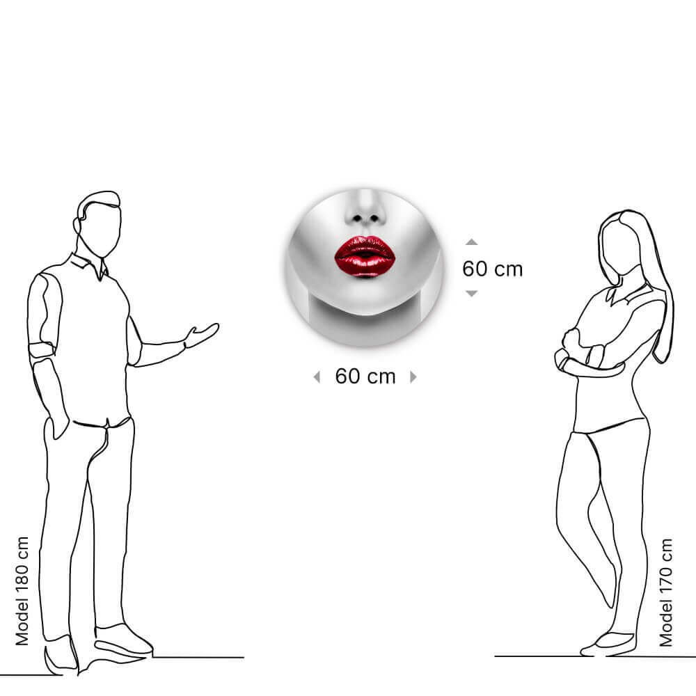 Schilderij Close-up gezicht met sexy rode Lippen | Rond 60 cm glasschilderij Schilderij Close-up gezicht met sexy rode Lippen | Rond 60 cm glasschilderij