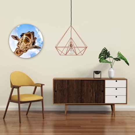 Schilderij Indrukwekkende close-up van een giraffe | Rond 50 cm glasschilderij Schilderij Indrukwekkende close-up van een giraffe | Rond 50 cm glasschilderij