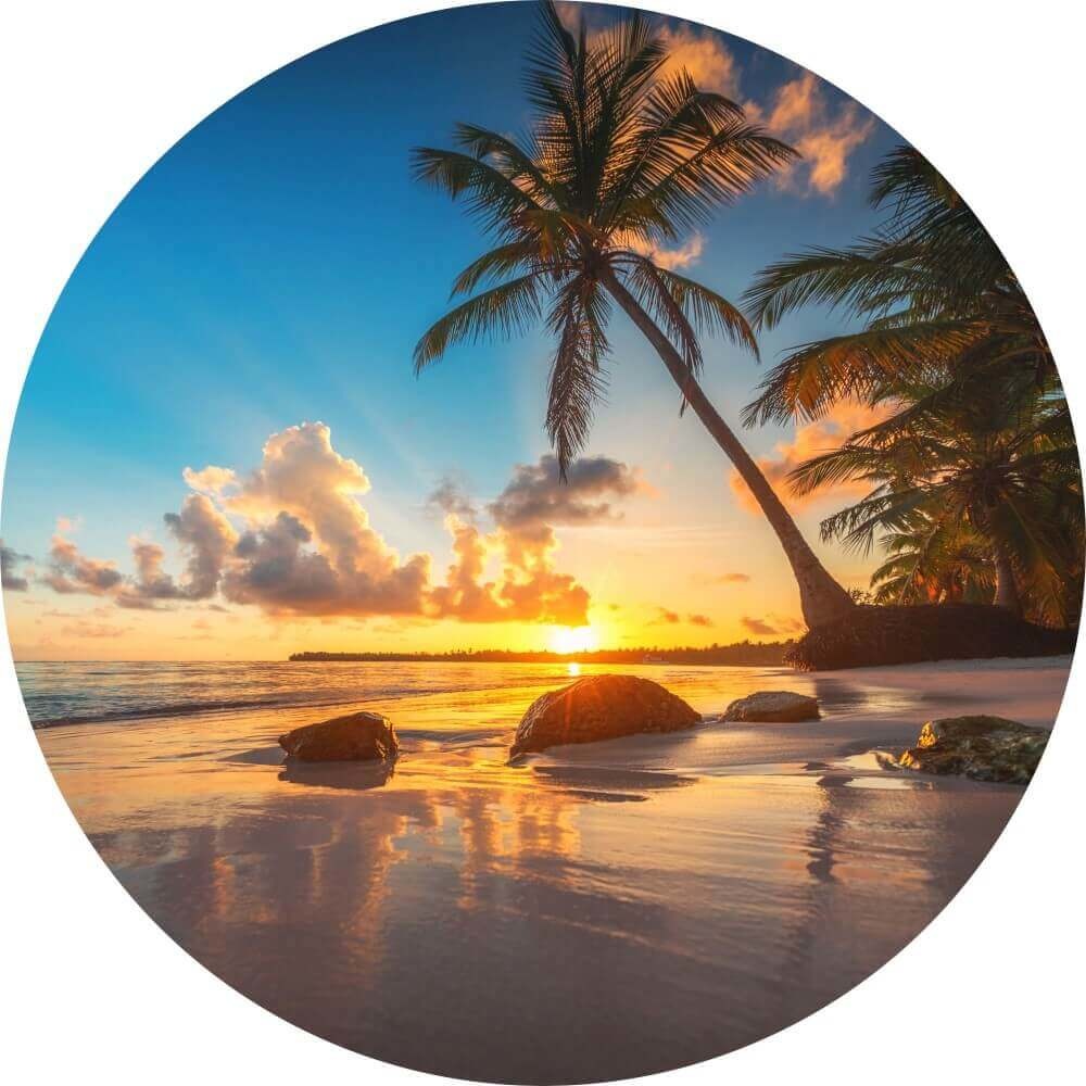 Rond glasschilderij Zonsondergang op het strand van de Dominicaanse Republiek Rond glasschilderij Zonsondergang op het strand van de Dominicaanse Republiek