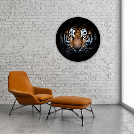 altijd Bruin omzeilen Indringende blik van de tijger • Rond 80 cm • Glazenschilderijen.nl
