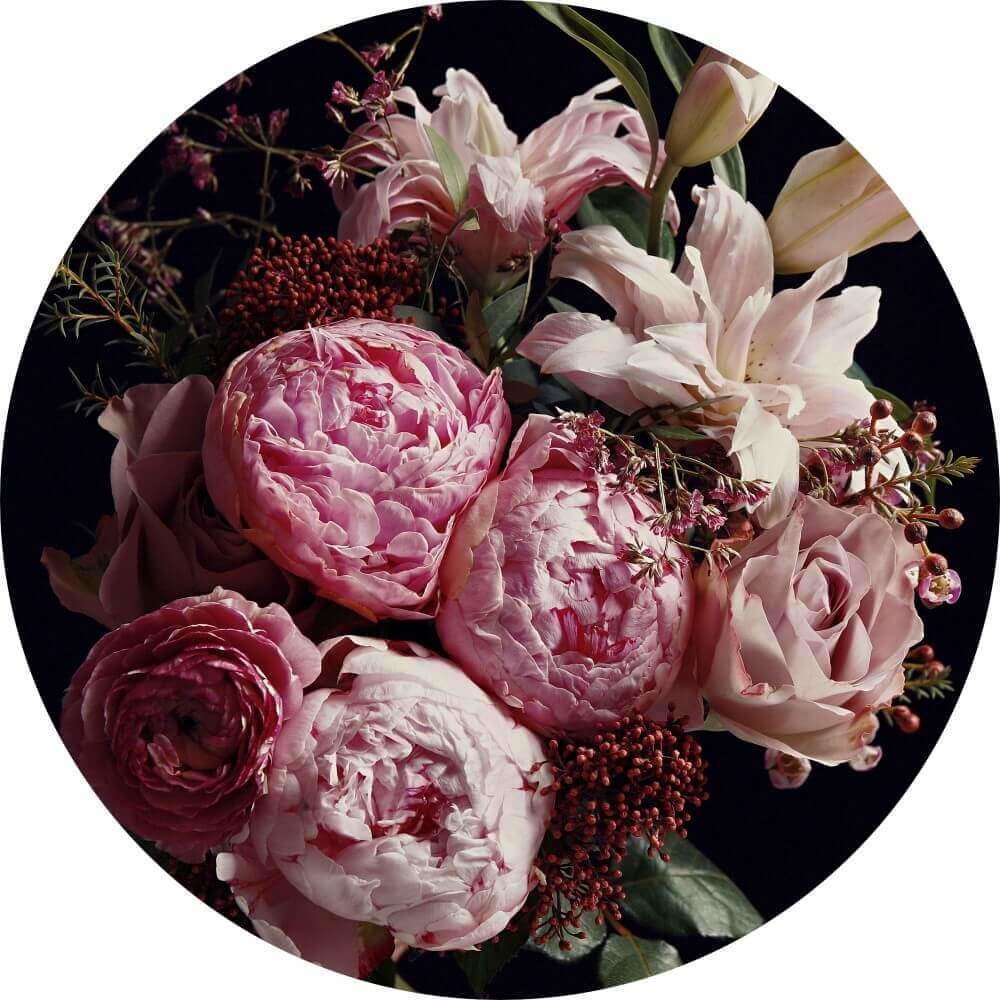 Ronde wanddecoratie Mooi boeket van verschillende bloemen met vintage effect Ronde wanddecoratie Mooi boeket van verschillende bloemen met vintage effect