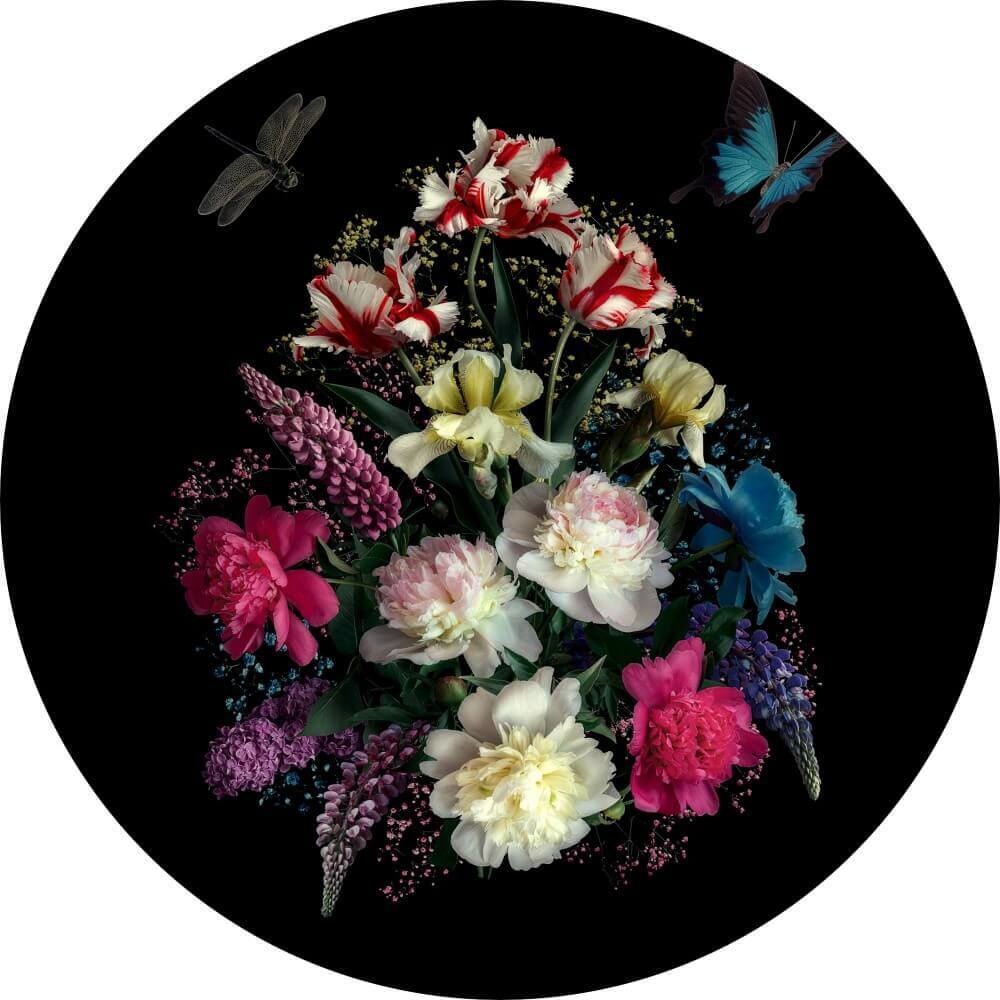 Muurcirkel Stijl van een klassiek bloemstilleven Muurcirkel Stijl van een klassiek bloemstilleven