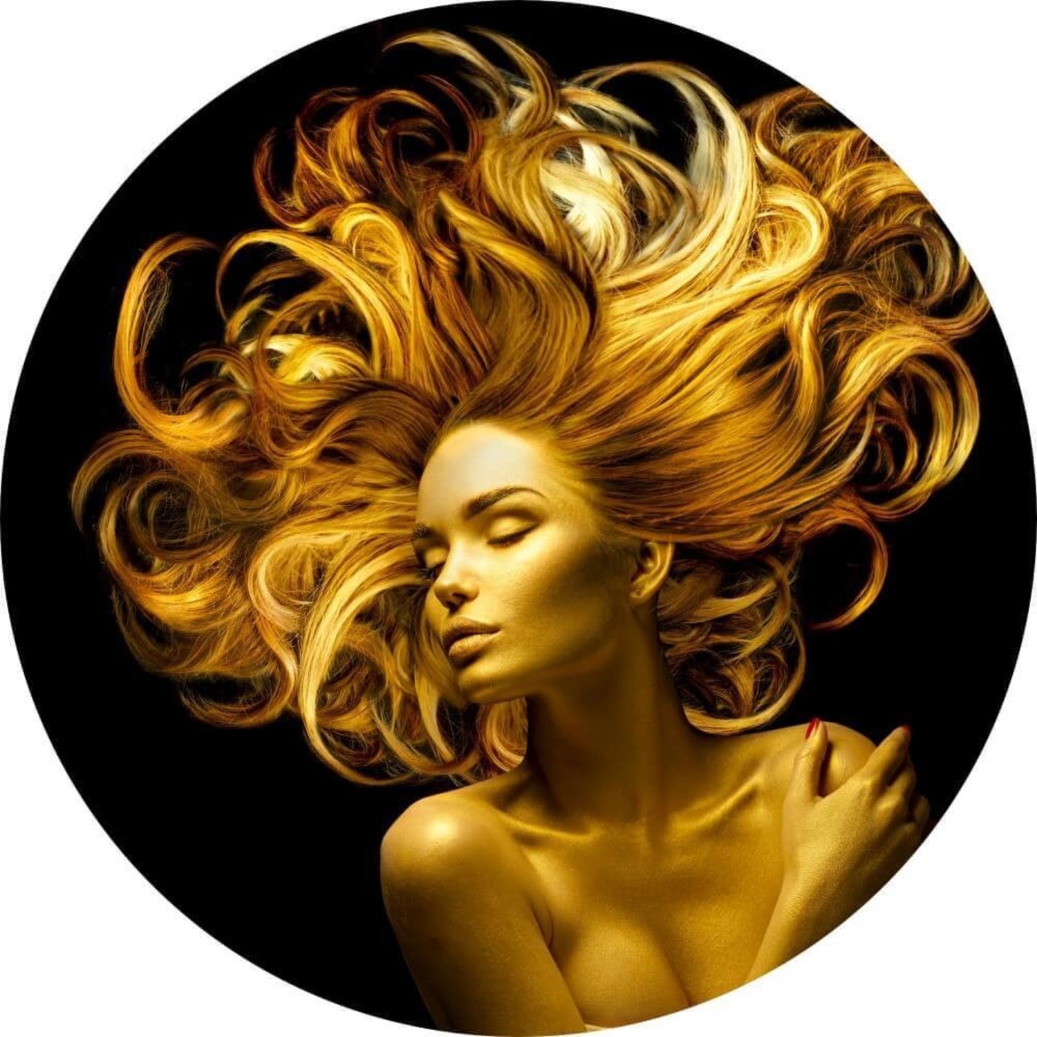 Gouden wilde haren Rond 70 cm Glazenschilderijen