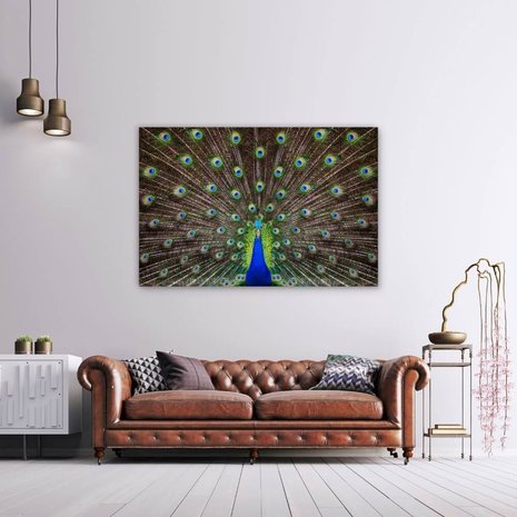 Schilderij Portret van een prachtige pauw | 150 x 100 cm glasschilderij Schilderij Portret van een prachtige pauw | 150 x 100 cm glasschilderij