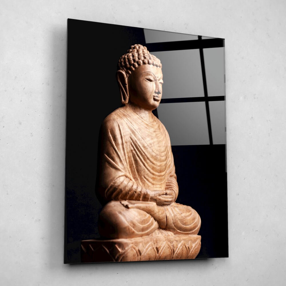 Schilderij Boeddha in een meditatiehouding van een hele lotus | 60 x 80 cm glasschilderij Schilderij Boeddha in een meditatiehouding van een hele lotus | 60 x 80 cm glasschilderij