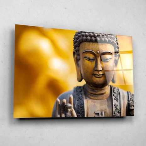 Schilderij Boeddha-beeld van dichtbij | 60 x 40 cm glasschilderij Schilderij Boeddha-beeld van dichtbij | 60 x 40 cm glasschilderij