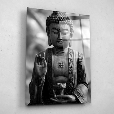 doden pianist Uittrekken Boeddha-beeld in zwart-wit • 90 x 120 cm • Glazenschilderijen.nl