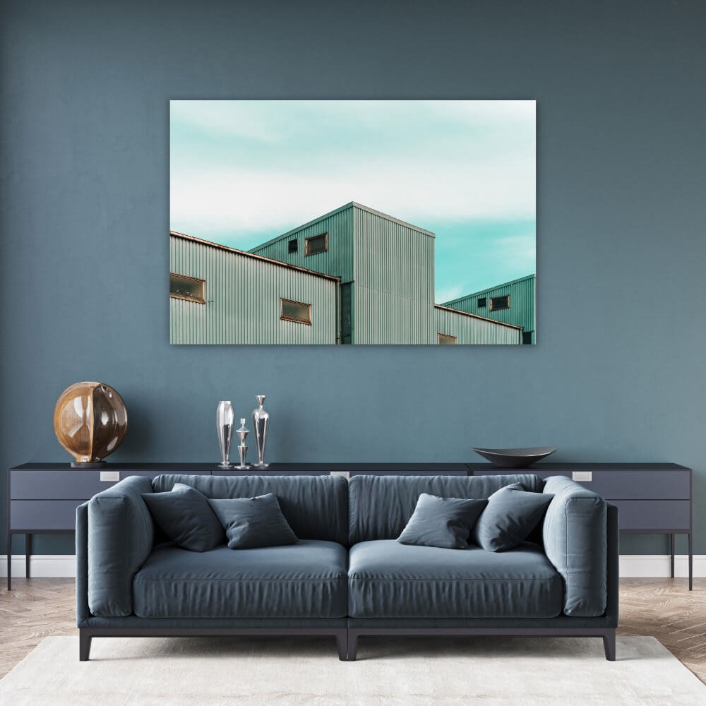 industrieel gebouw tegen lucht • x 100 cm • Glazenschilderijen.nl