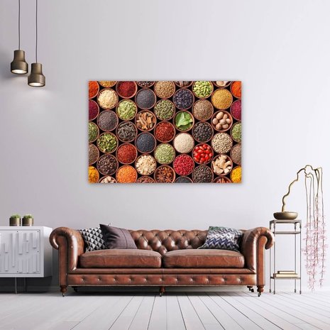 Schilderij Waaier van kruiden en specerijen | 150 x 100 cm glasschilderij Schilderij Waaier van kruiden en specerijen | 150 x 100 cm glasschilderij