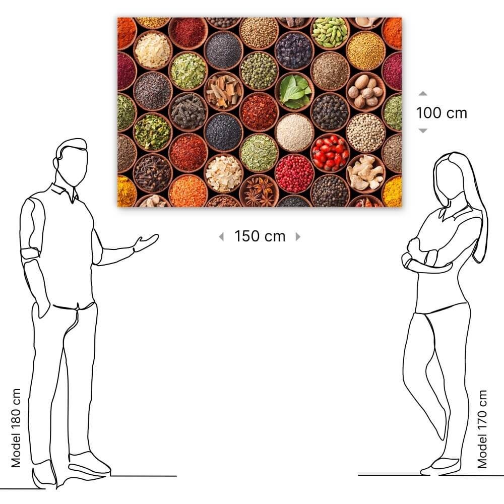 Schilderij Waaier van kruiden en specerijen | 150 x 100 cm glasschilderij Schilderij Waaier van kruiden en specerijen | 150 x 100 cm glasschilderij