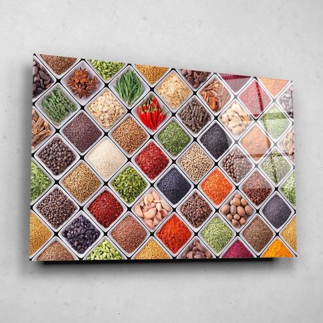 Schilderij Harmonie van kruiden en specerijen | 90 x 60 cm glasschilderij