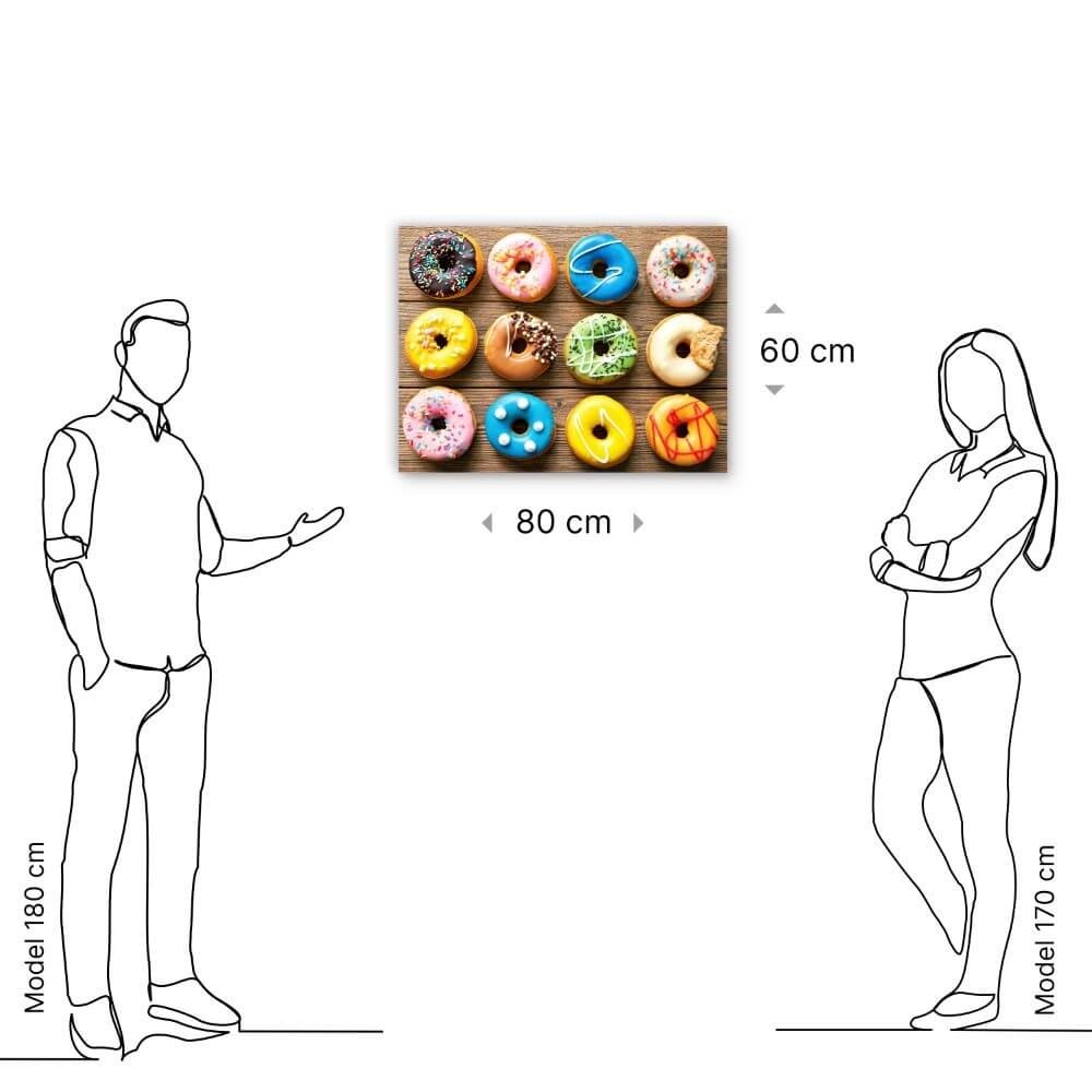 Schilderij Collectie van kleurrijke donuts | 80 x 60 cm glasschilderij Schilderij Collectie van kleurrijke donuts | 80 x 60 cm glasschilderij