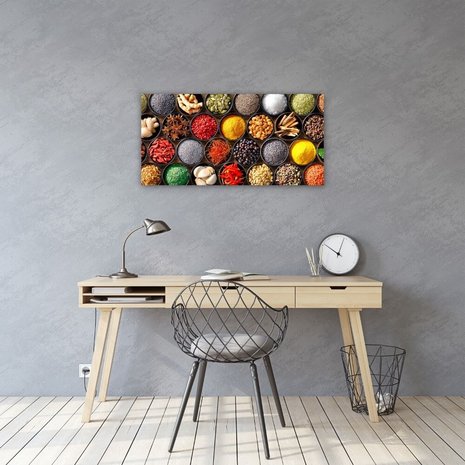 Schilderij Verschillende kruiden en specerijen kleurrijk bij elkaar | 80 x 40 cm glasschilderij Schilderij Verschillende kruiden en specerijen kleurrijk bij elkaar | 80 x 40 cm glasschilderij