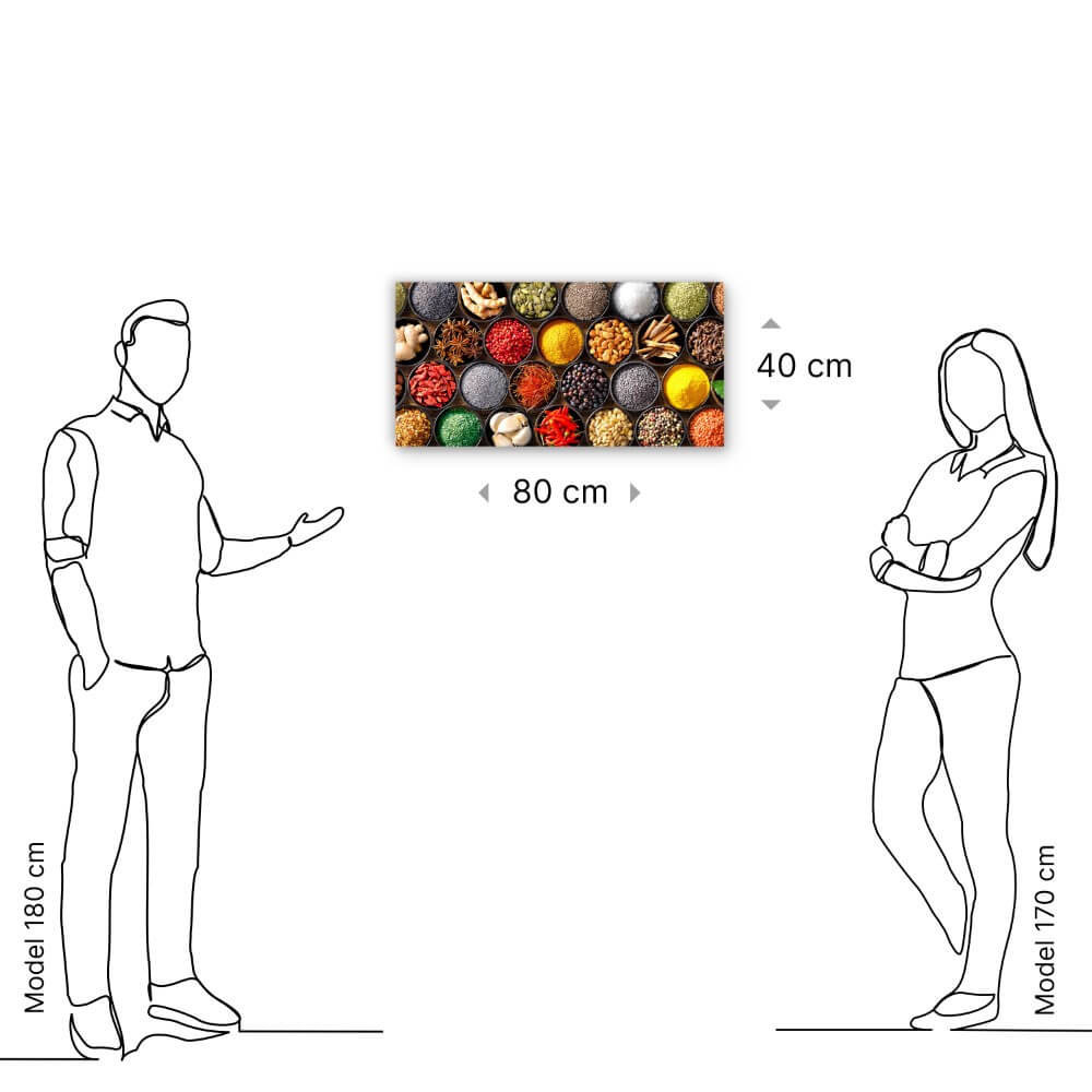 Schilderij Verschillende kruiden en specerijen kleurrijk bij elkaar | 80 x 40 cm glasschilderij Schilderij Verschillende kruiden en specerijen kleurrijk bij elkaar | 80 x 40 cm glasschilderij