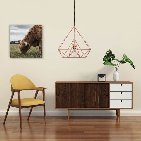 Schilderij Hooglander grazend in het New Forest park | 50 x 50 cm glasschilderij Schilderij Hooglander grazend in het New Forest park | 50 x 50 cm glasschilderij