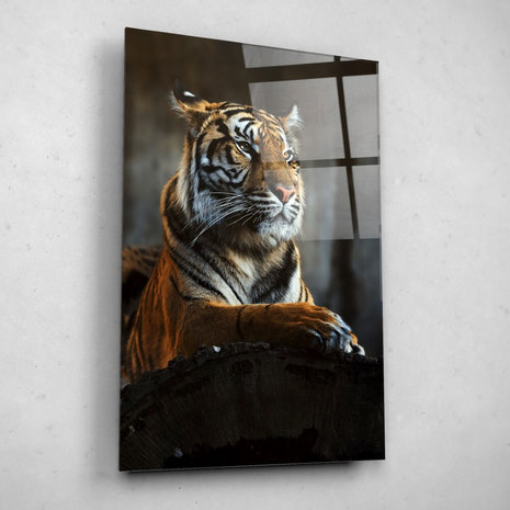Schilderij Profielportret van Sumatraanse tijger | 40 x 60 cm glasschilderij Schilderij Profielportret van Sumatraanse tijger | 40 x 60 cm glasschilderij