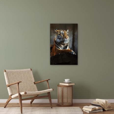 Schilderij Profielportret van Sumatraanse tijger | 40 x 60 cm glasschilderij Schilderij Profielportret van Sumatraanse tijger | 40 x 60 cm glasschilderij