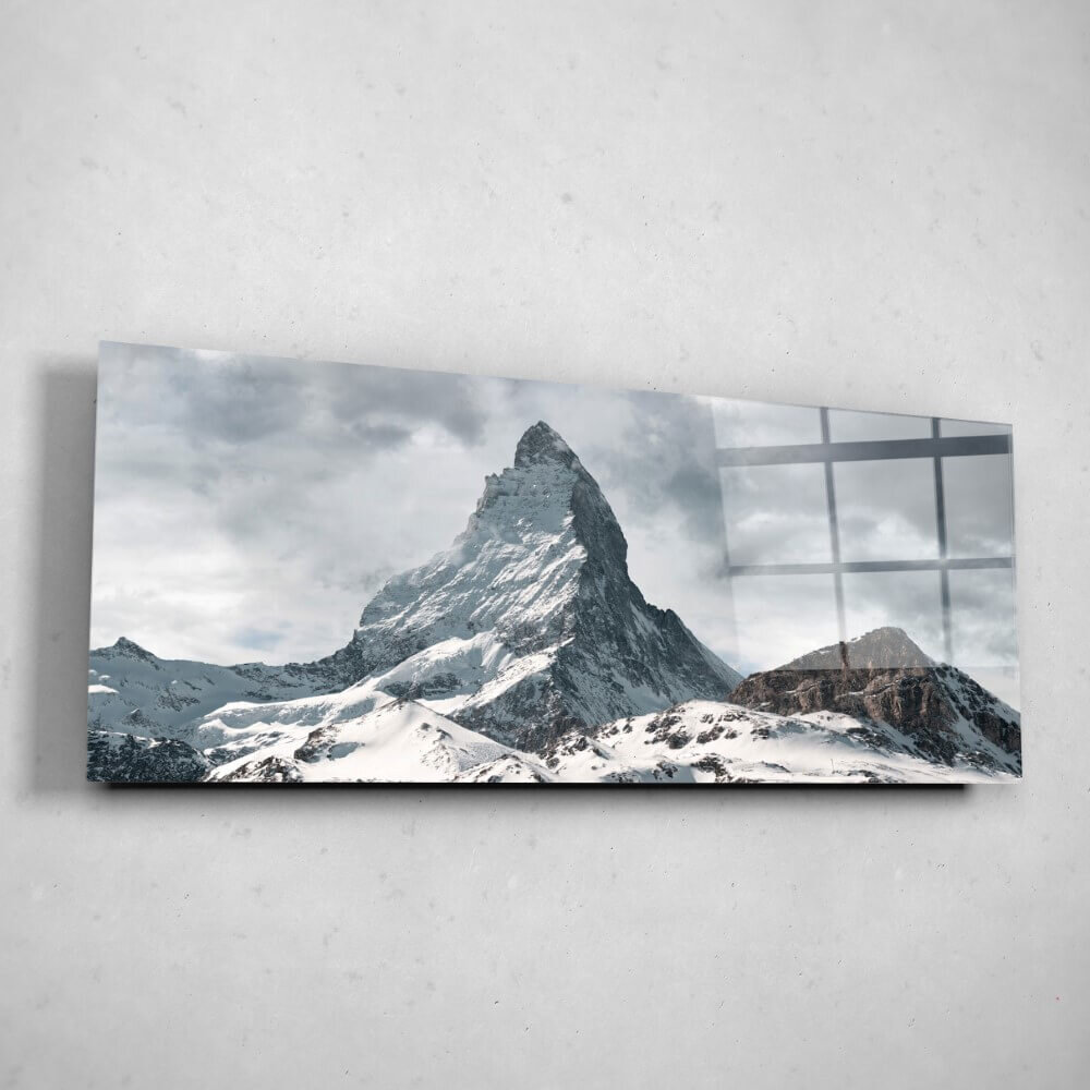 Schilderij Panoramisch uitzicht over ruige Zwitserse bergen | 150 x 60 cm glasschilderij Schilderij Panoramisch uitzicht over ruige Zwitserse bergen | 150 x 60 cm glasschilderij