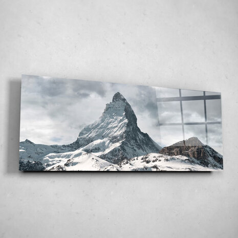 Schilderij Panoramisch uitzicht over ruige Zwitserse bergen | 150 x 60 cm glasschilderij Schilderij Panoramisch uitzicht over ruige Zwitserse bergen | 150 x 60 cm glasschilderij