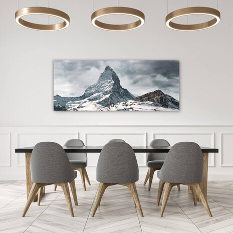 Schilderij Panoramisch uitzicht over ruige Zwitserse bergen | 150 x 60 cm glasschilderij Schilderij Panoramisch uitzicht over ruige Zwitserse bergen | 150 x 60 cm glasschilderij