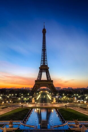 Schilderij Eiffeltoren in de avond | 60 x 90 cm glasschilderij Schilderij Eiffeltoren in de avond | 60 x 90 cm glasschilderij