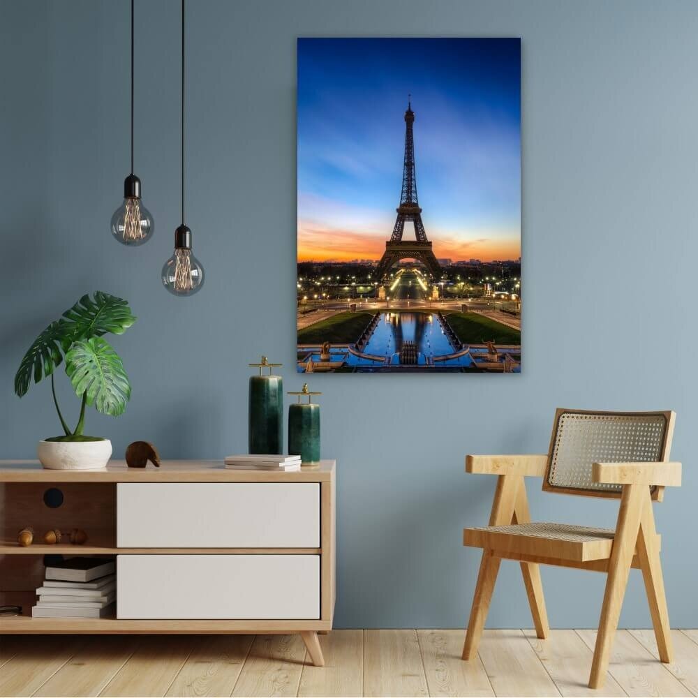Schilderij Eiffeltoren in de avond | 60 x 90 cm glasschilderij Schilderij Eiffeltoren in de avond | 60 x 90 cm glasschilderij