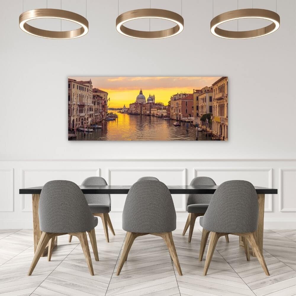 Schilderij Romantische zonsopkomst in Venetië | 150 x 60 cm glasschilderij Schilderij Romantische zonsopkomst in Venetië | 150 x 60 cm glasschilderij