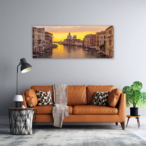 Schilderij Romantische zonsopkomst in Venetië | 150 x 60 cm glasschilderij Schilderij Romantische zonsopkomst in Venetië | 150 x 60 cm glasschilderij