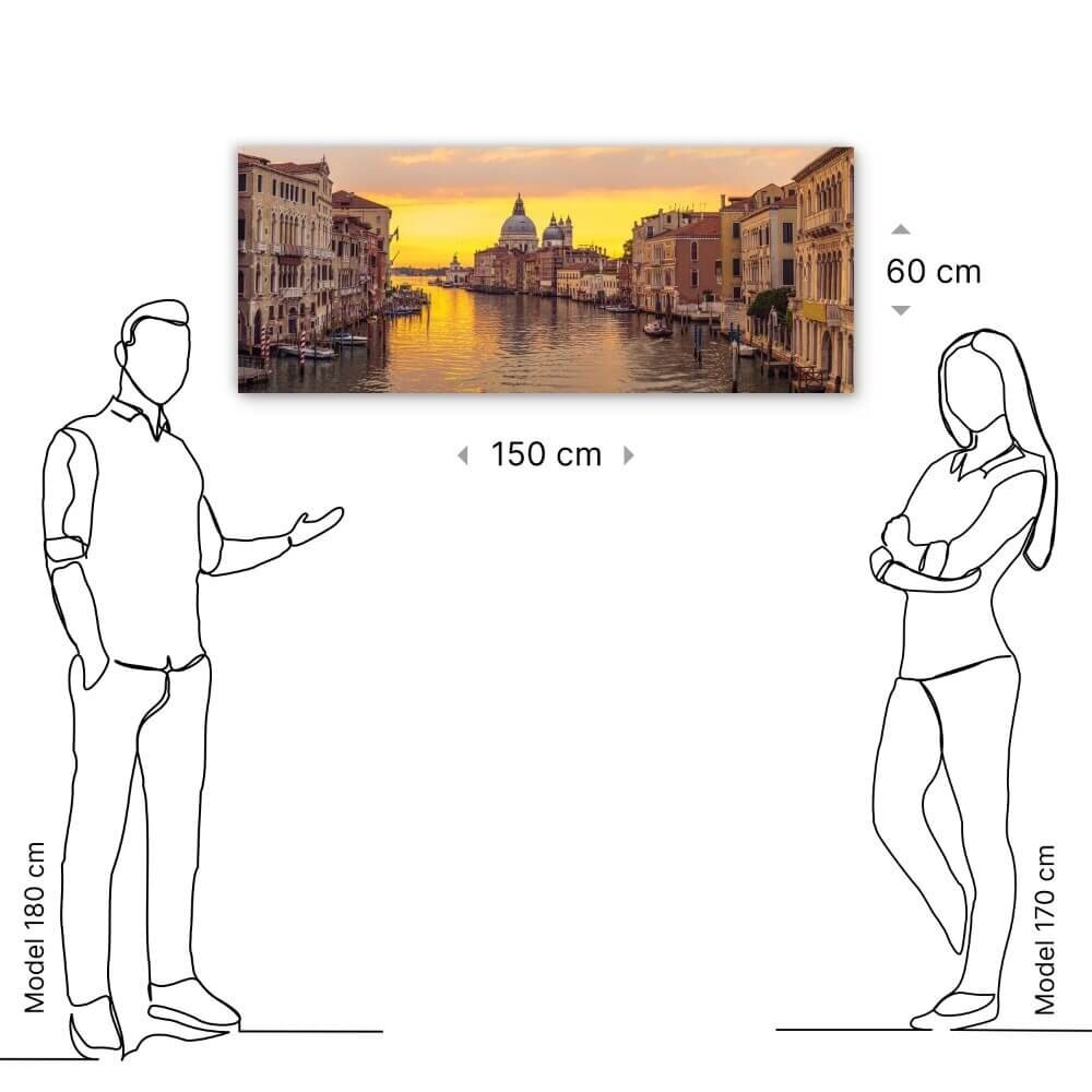 Schilderij Romantische zonsopkomst in Venetië | 150 x 60 cm glasschilderij Schilderij Romantische zonsopkomst in Venetië | 150 x 60 cm glasschilderij