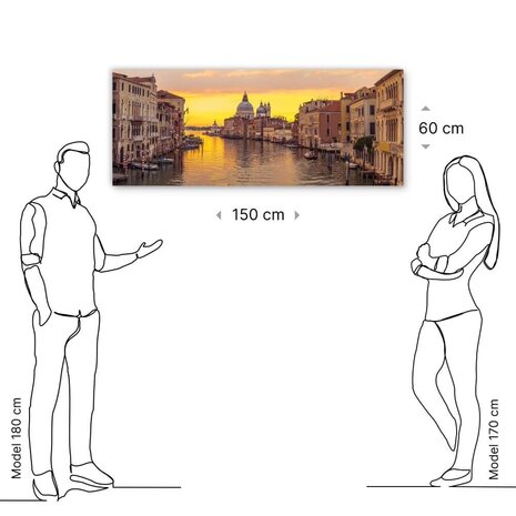 Schilderij Romantische zonsopkomst in Venetië | 150 x 60 cm glasschilderij Schilderij Romantische zonsopkomst in Venetië | 150 x 60 cm glasschilderij