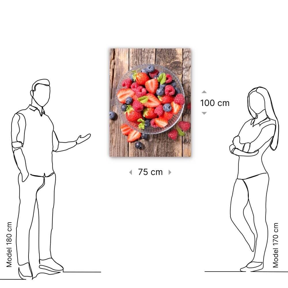 Schilderij Plateau met aardbei en framboos | 75 x 100 cm glasschilderij Schilderij Plateau met aardbei en framboos | 75 x 100 cm glasschilderij