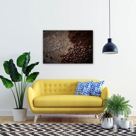 Schilderij Mooie collage van gemalen koffie en bonen | 90 x 60 cm glasschilderij Schilderij Mooie collage van gemalen koffie en bonen | 90 x 60 cm glasschilderij
