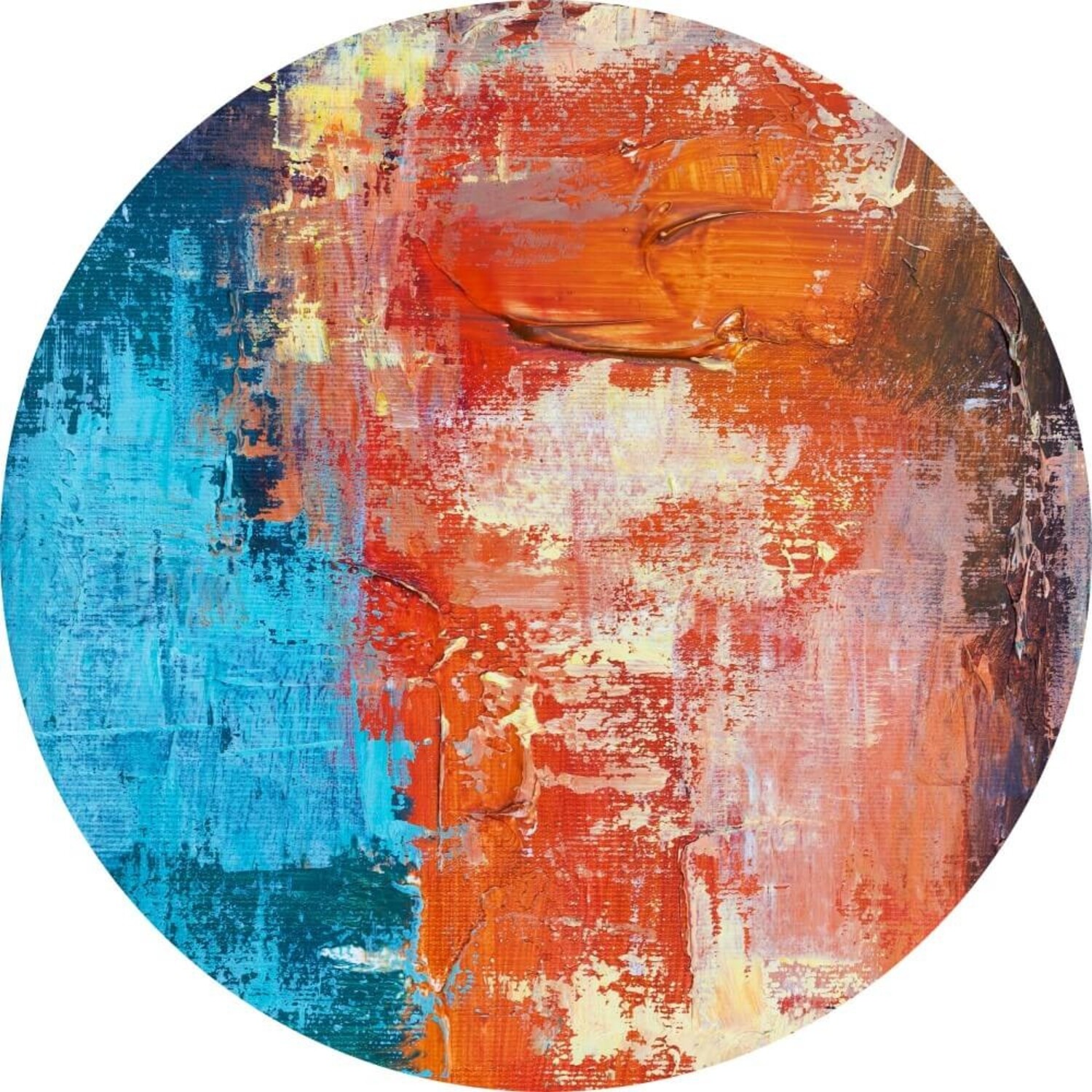 Spannende van azuurblauw en oranje • 60 cm • Glazenschilderijen.nl
