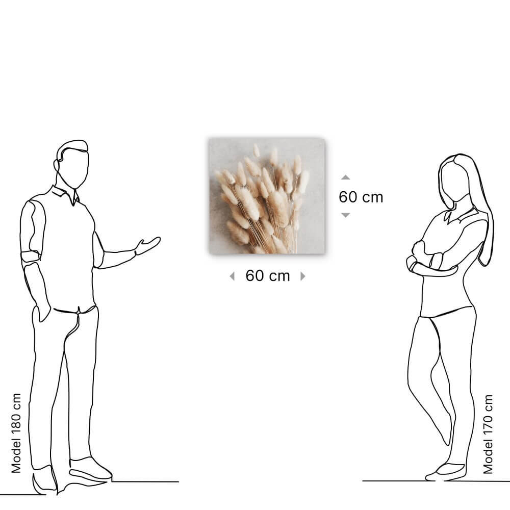 Schilderij Liggend boeket pluizige rietstengels | 60 x 60 cm glasschilderij Schilderij Liggend boeket pluizige rietstengels | 60 x 60 cm glasschilderij